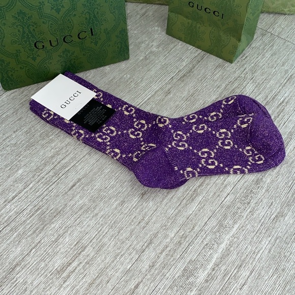 💜👾Purple and gold sparkly ✨ Gucci GG Lamé ankle socks 🧦 - Picture 1 of 8